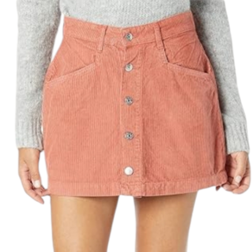 Free People Myrrh Ray Cord Button Down Front Pocket Corduroy Mini Skirt Medium